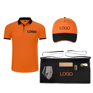 customize logo polo t shirt for wait staff restaurant bar uniform with apron hat.jpg 300x300